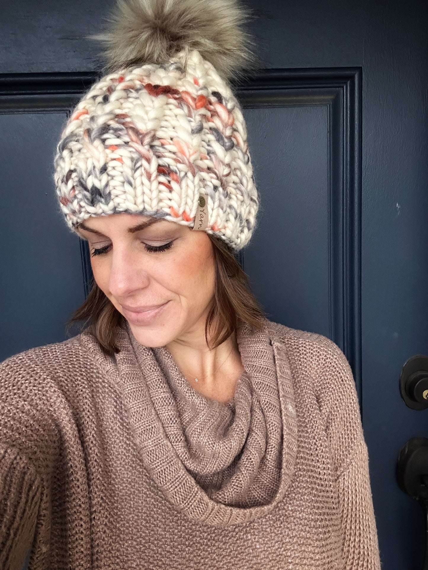 Peruvian wool knit hat with faux fur Pom