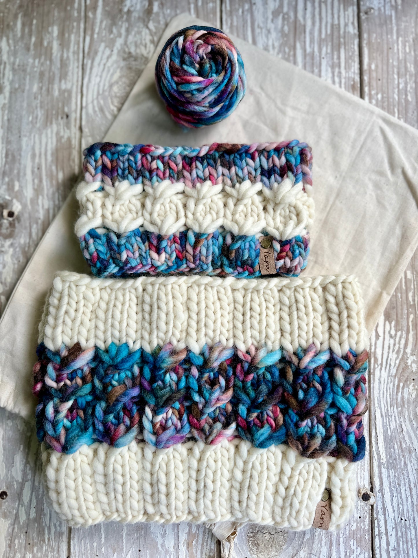 Merino wool knit headband and cowl set