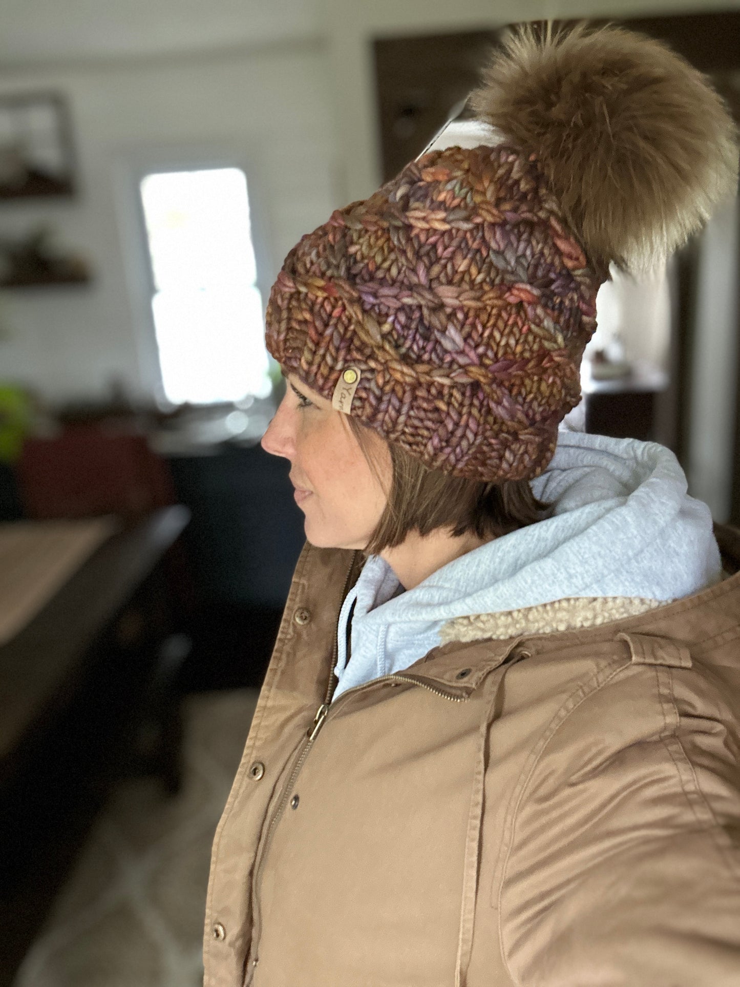 Merino wool knit headband with faux fur Pom