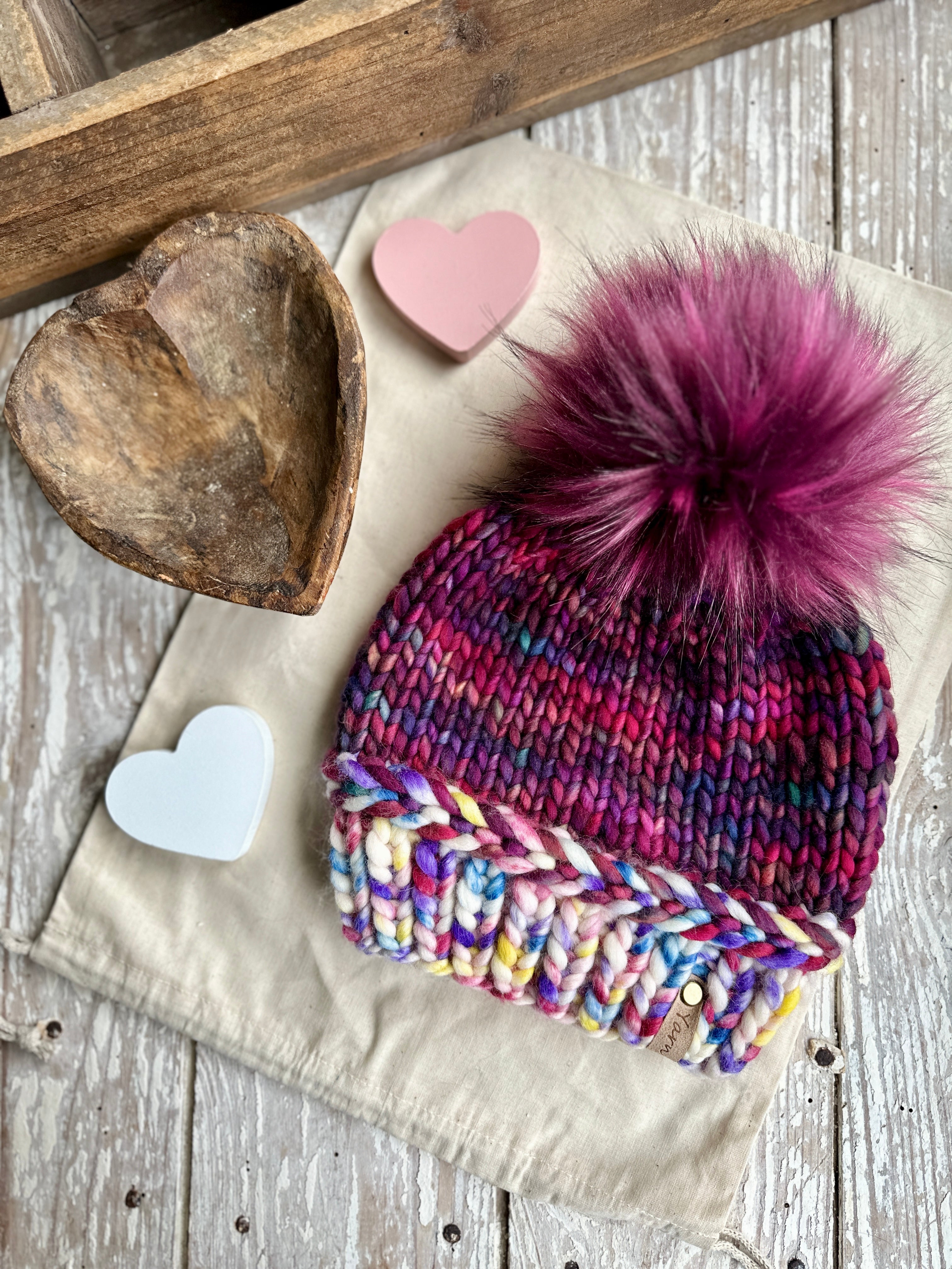 Merino wool hat buying with faux fur Pom