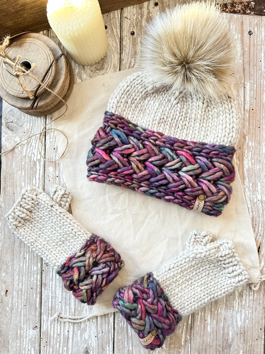 Reserved for Kelly- merino wool knit hat and fingerless mitten set