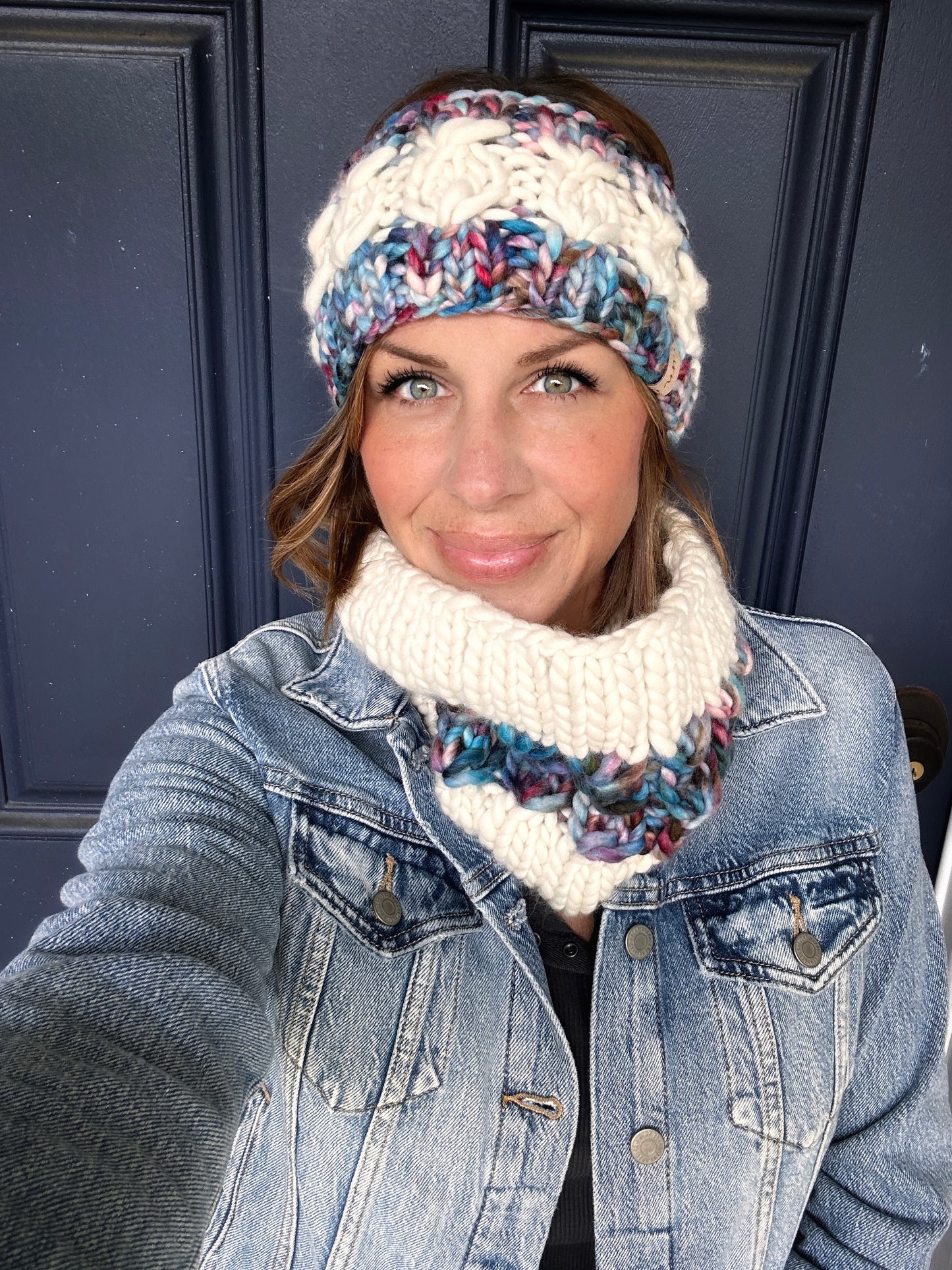 Merino wool knit headband and cowl set