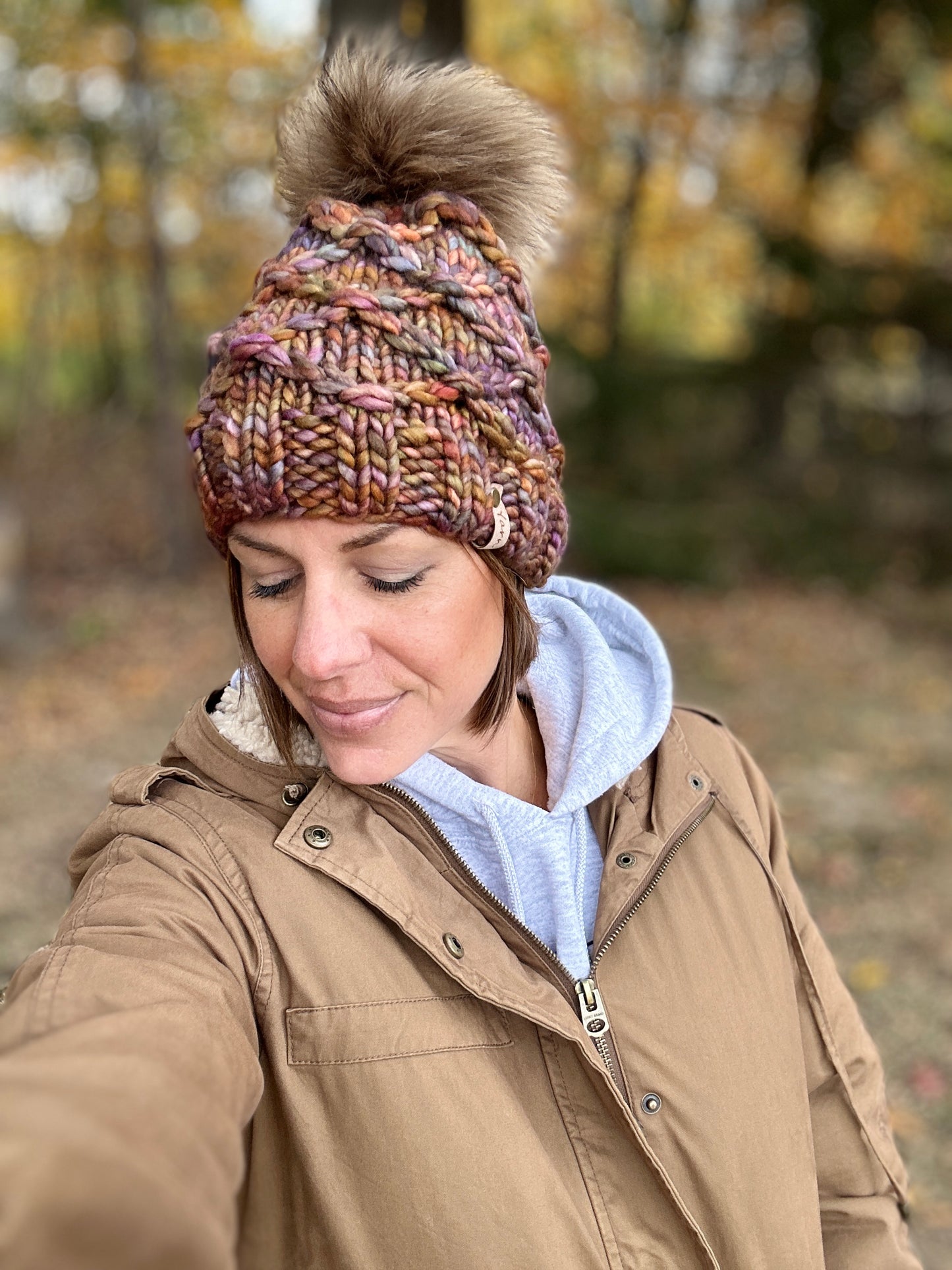 Merino wool knit headband with faux fur Pom