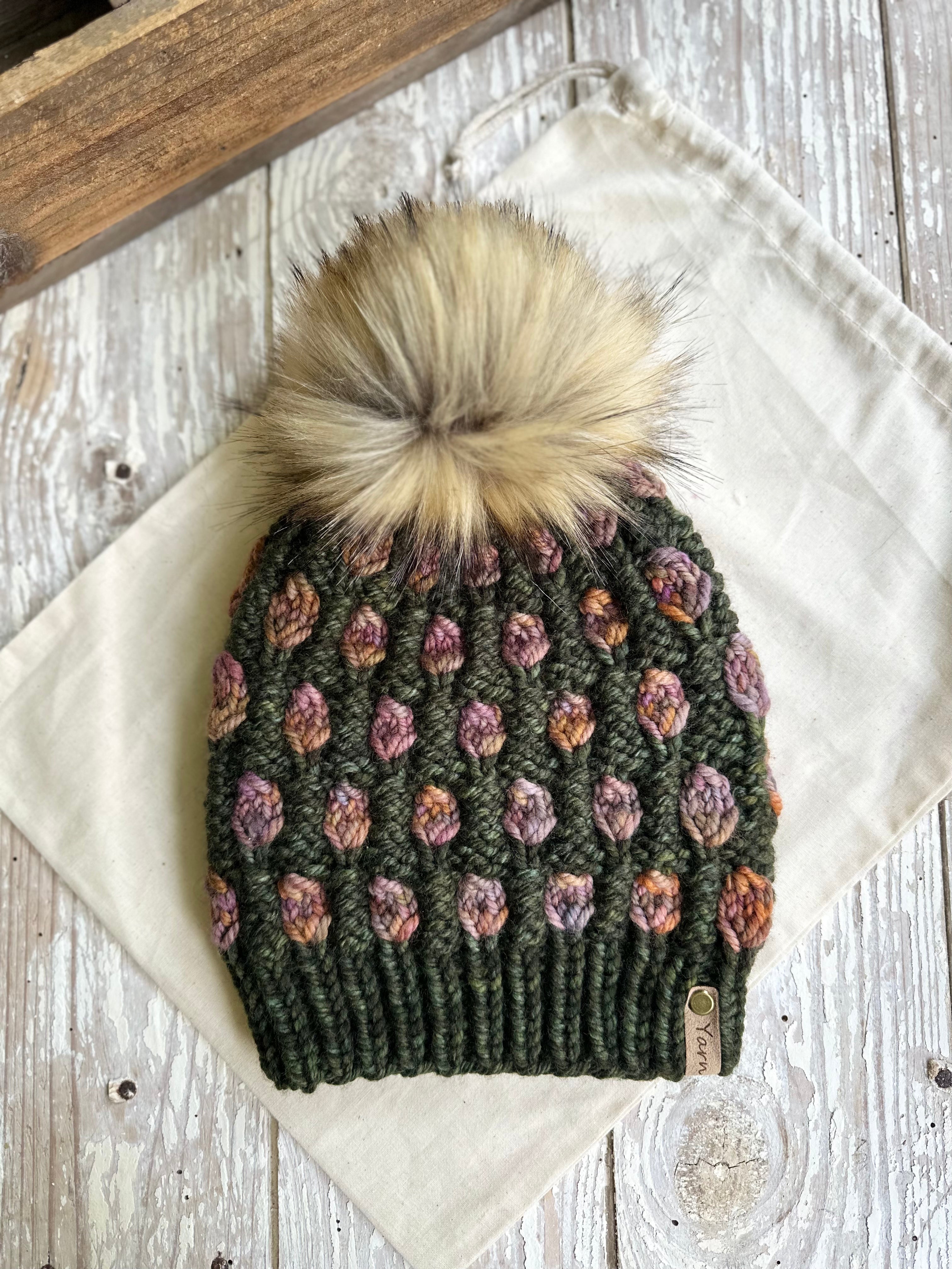 Merino Wool Knit on sale Hat with Faux Fur Pom Pom