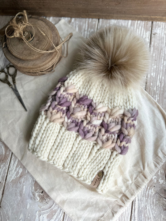 Merino wool knit hat with faux fur Pom