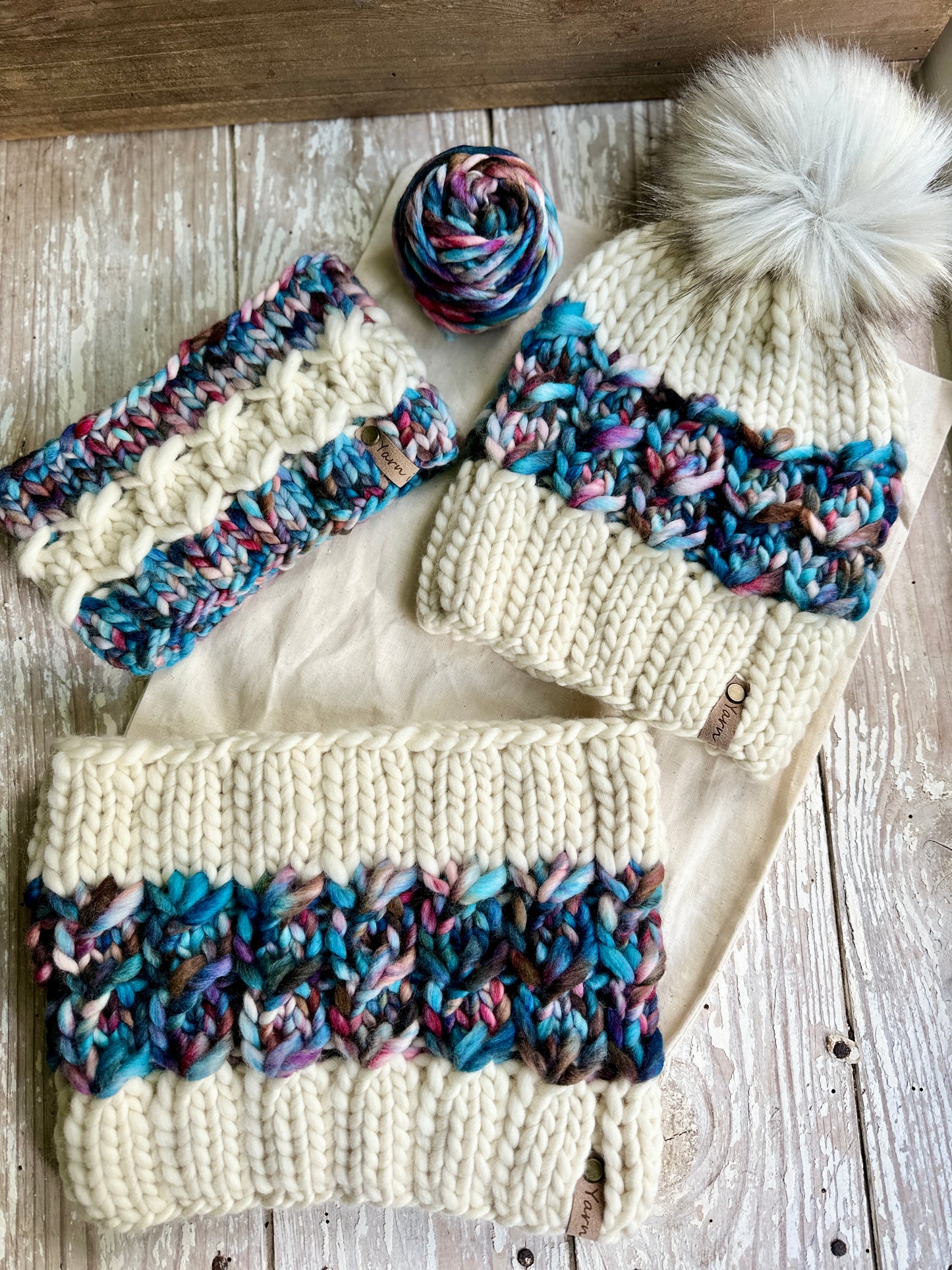 Merino wool knit headband and cowl set