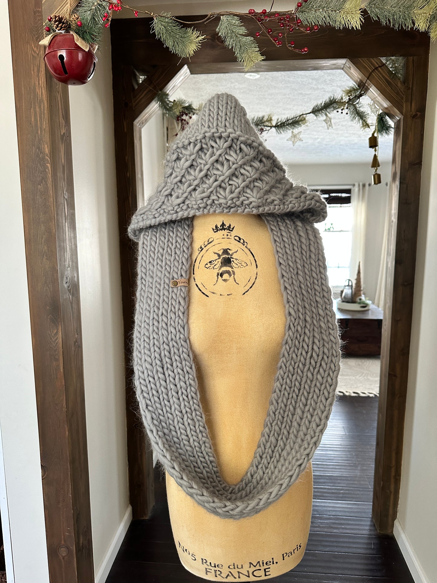 Peruvian highland wool knit hooded Infinity cowl