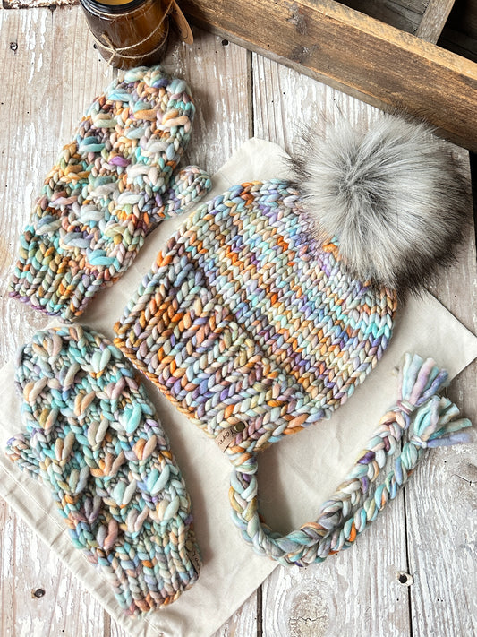 Reserved for Lauren - merino wool knit hat and mitten set