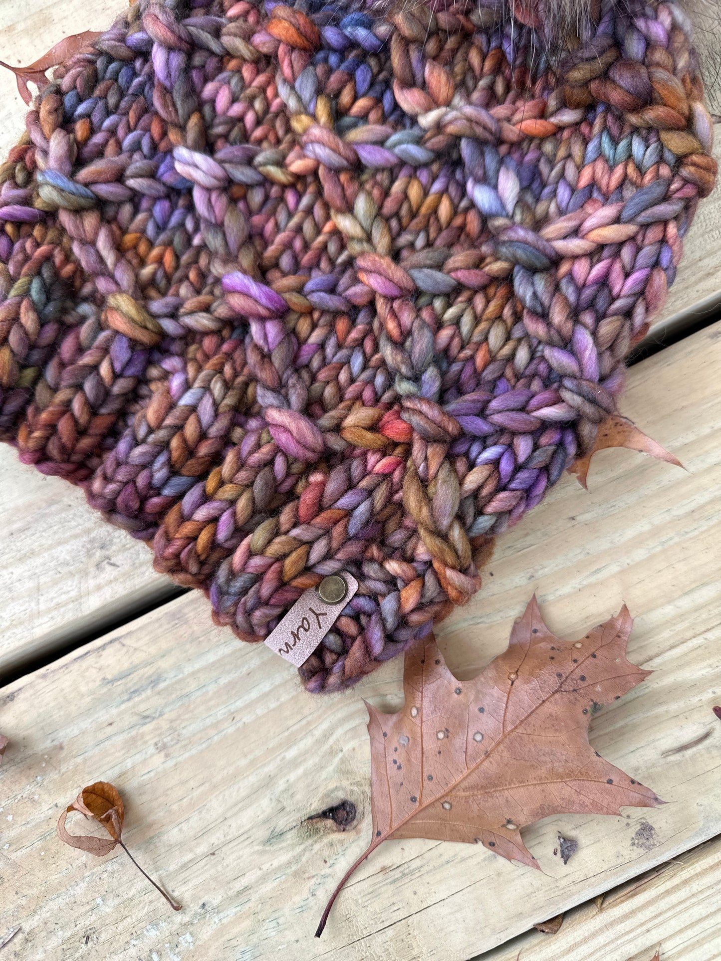 Merino wool knit headband with faux fur Pom