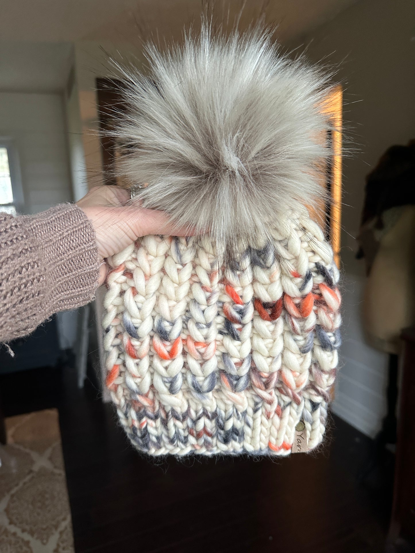 Peruvian wool knit hat with faux fur Pom