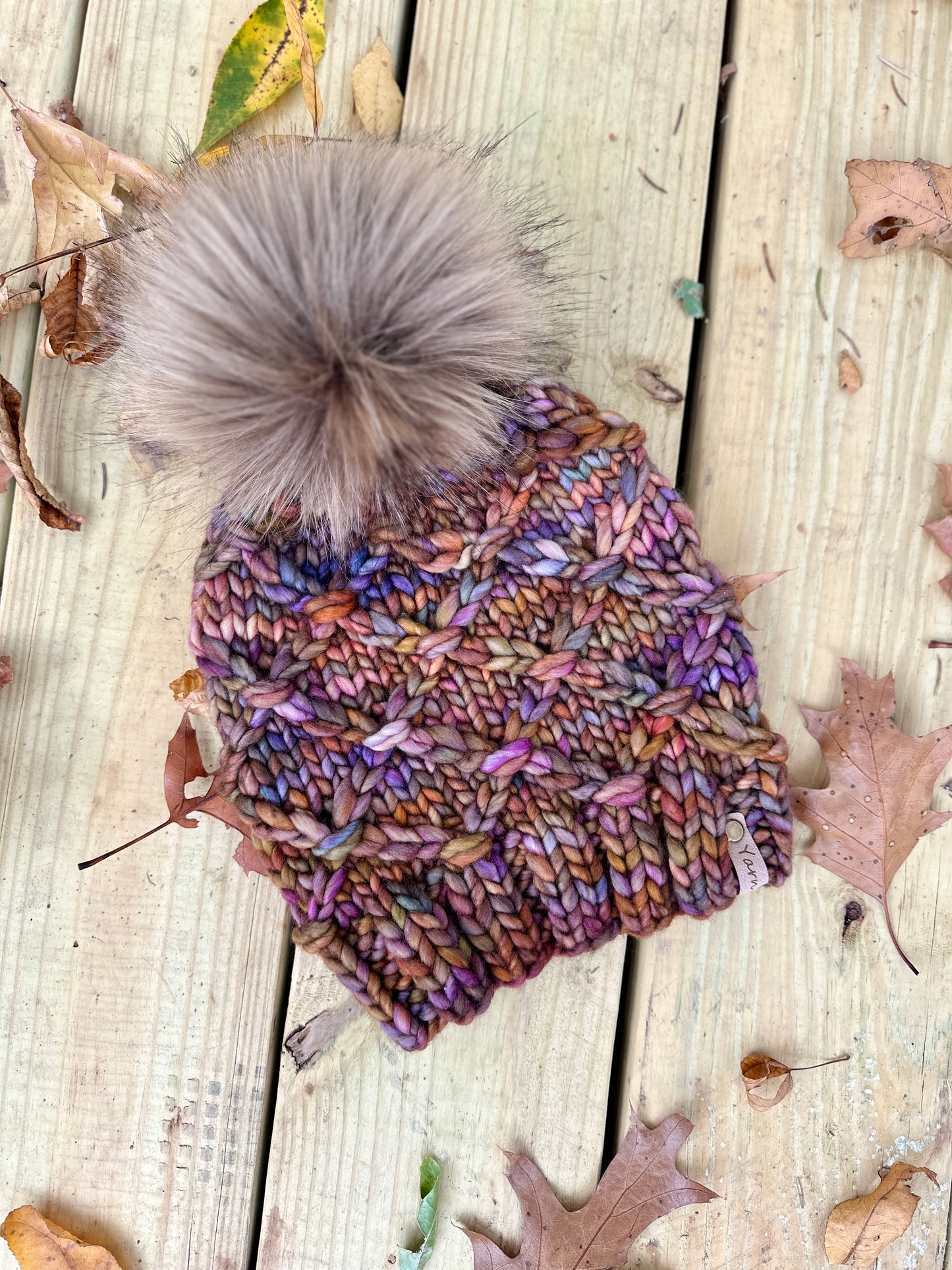 Merino wool knit headband with faux fur Pom