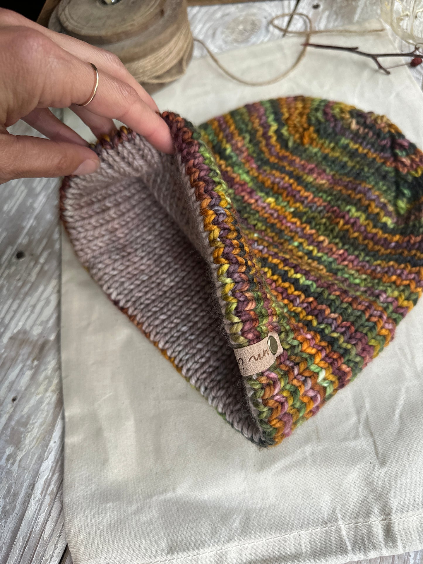 Merino wool double brim knit hat