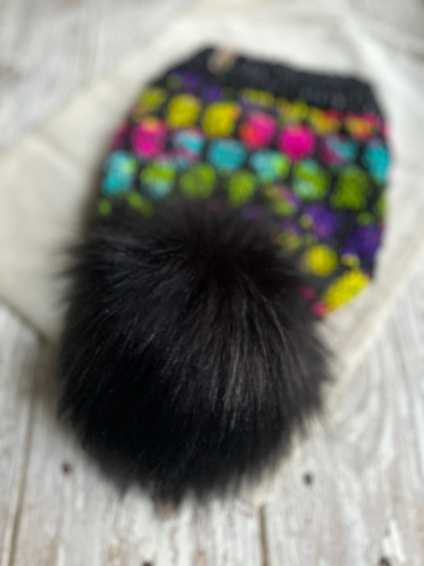 Merino wool knit hat with faux fur pom