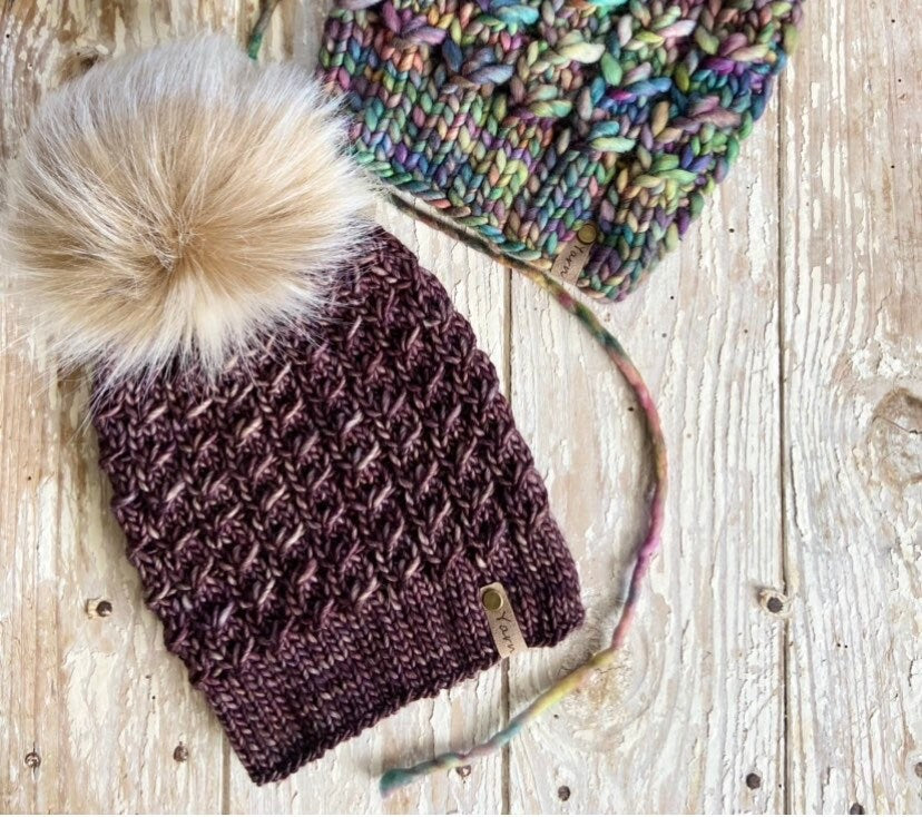 Merino wool knit hat with faux fur Pom