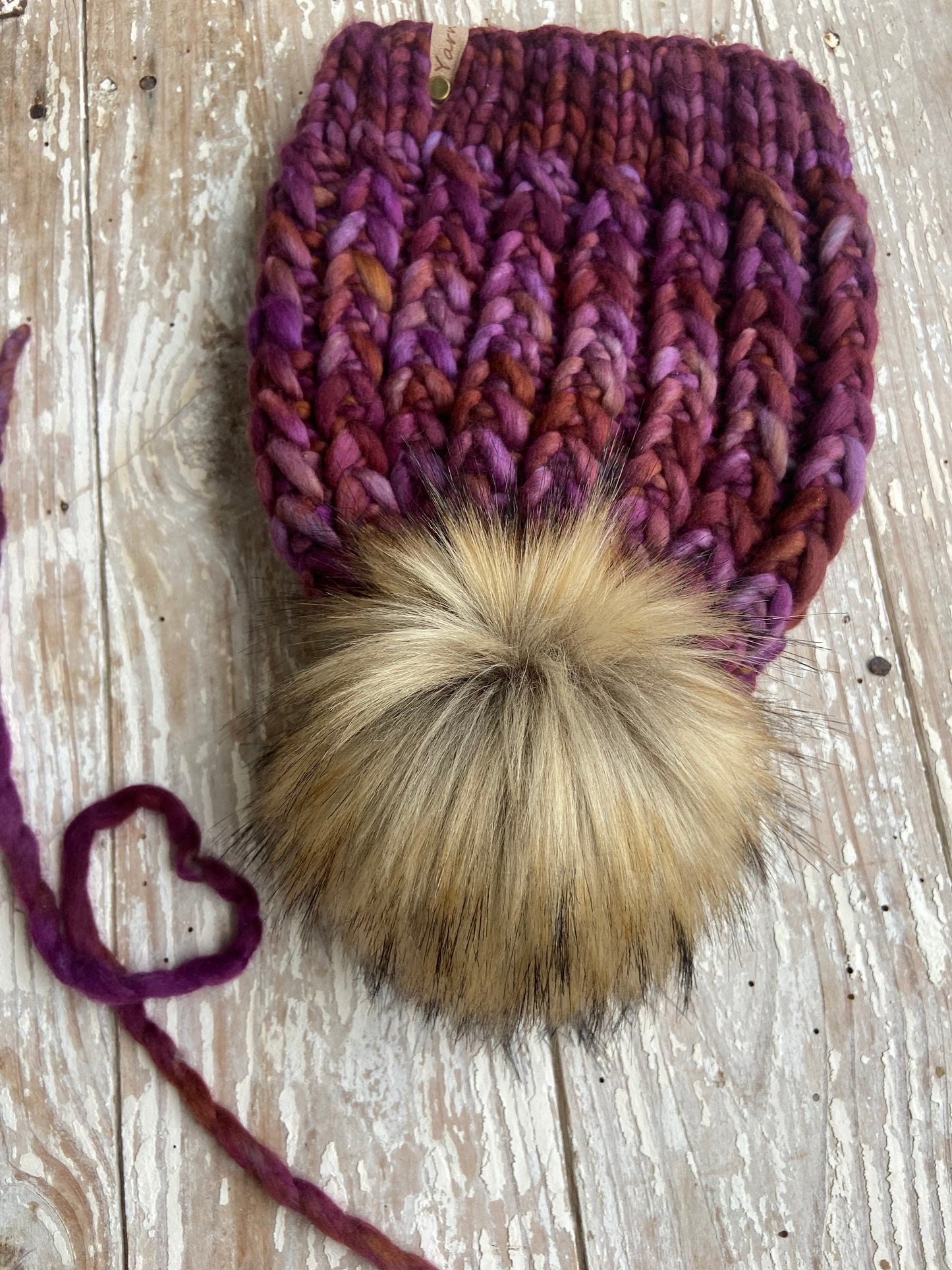 Merino wool knit hat with faux fur Pom