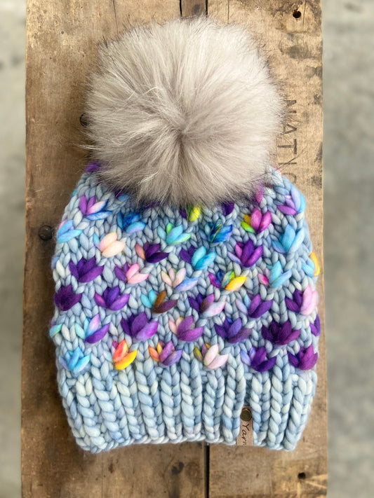 Merino wool knit hat with faux fur Pom