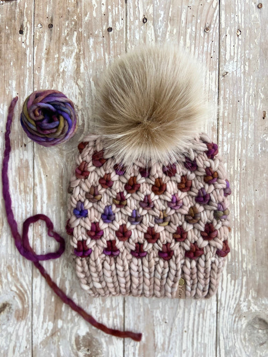 Merino wool knit hat with faux fur Pom